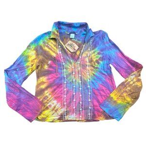 Abercrombie & Fitch S Tie-Dye Long-Sleeve‎ Tunic Blouse Embrodery Boho Style